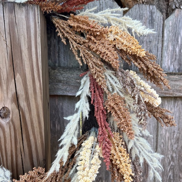 14” Fall Faux Wheat Wreath – Rustic Autumn Pampas Style Door Decor Dried look - Picture 4 of 8